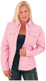 Women's Pink Leather Shirt #LS86222P (XS-L)
