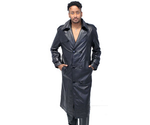 Jamin' Leather Extra Long Sleeveless Leather Trench Coat #M1008TK, Men's, Size: XL, Black