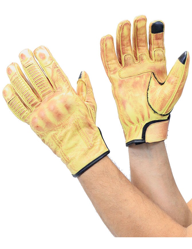 Bright Vintage Yellow Motorcycle Gloves #G8177KNY