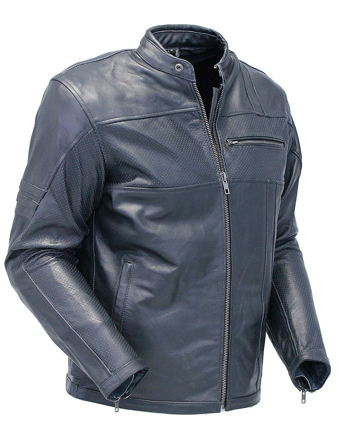 Men's Perforated Stripe Motorcycle Jacket #M532VZGK