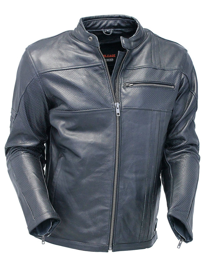 Men's Perforated Stripe Motorcycle Jacket #M532VZGK