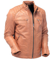 Men's Cognac Lambskin Leather Jacket with Quilting #MA5502QT