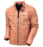 Men's Cognac Lambskin Leather Jacket with Quilting #MA5502QT