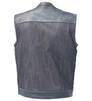 Men's Leather and Denim Gray Stitch Club Vest w/Concealed #VMC912GWK