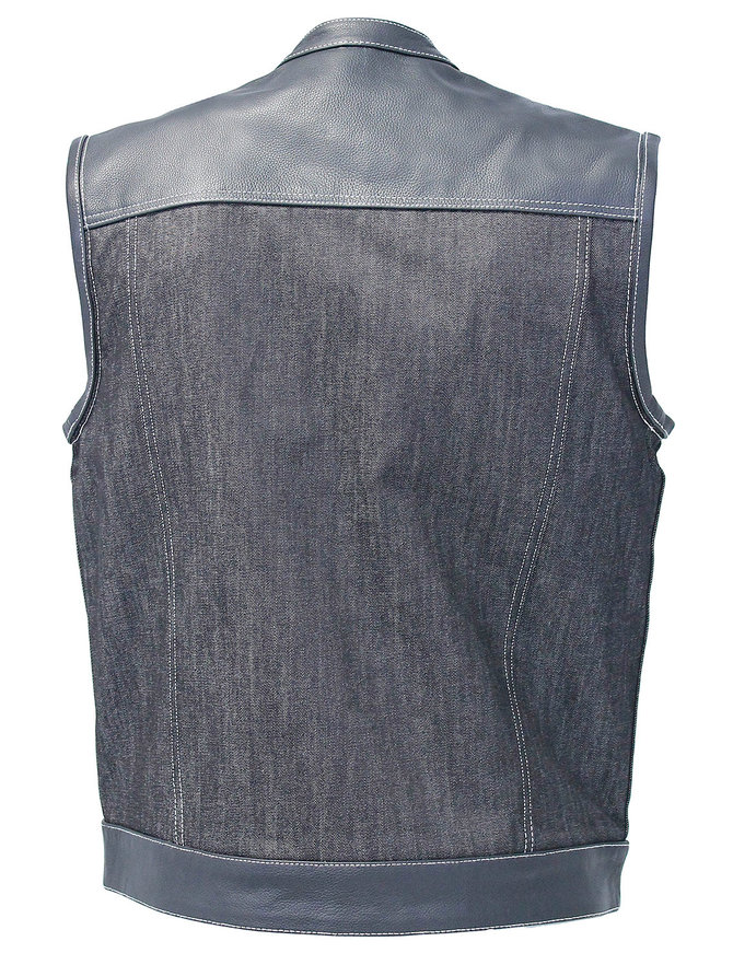 Men's Leather and Denim Gray Stitch Club Vest w/Concealed #VMC912GWK ...