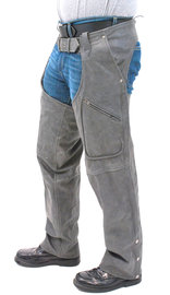 Jamin Leather® Cobblestone Gray Leather Motorcycle Chaps w/Pockets #C706GY (S-3X)