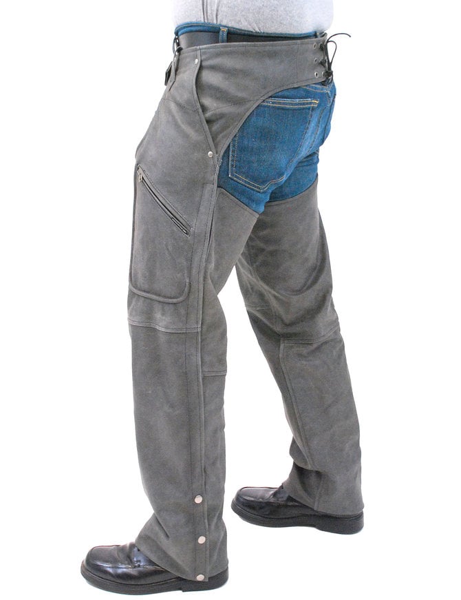 Jamin Leather® Cobblestone Gray Leather Motorcycle Chaps w/Pockets #C706GY