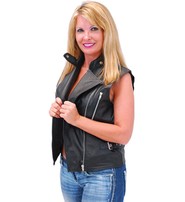 Jamin Leather® Women's Black Leather Sleeveless Motorcycle Jacket / Vest #LS13090K