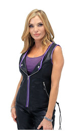 Purple Trim Side Lace Zipper Vest #VL68547LPU (S-XL)