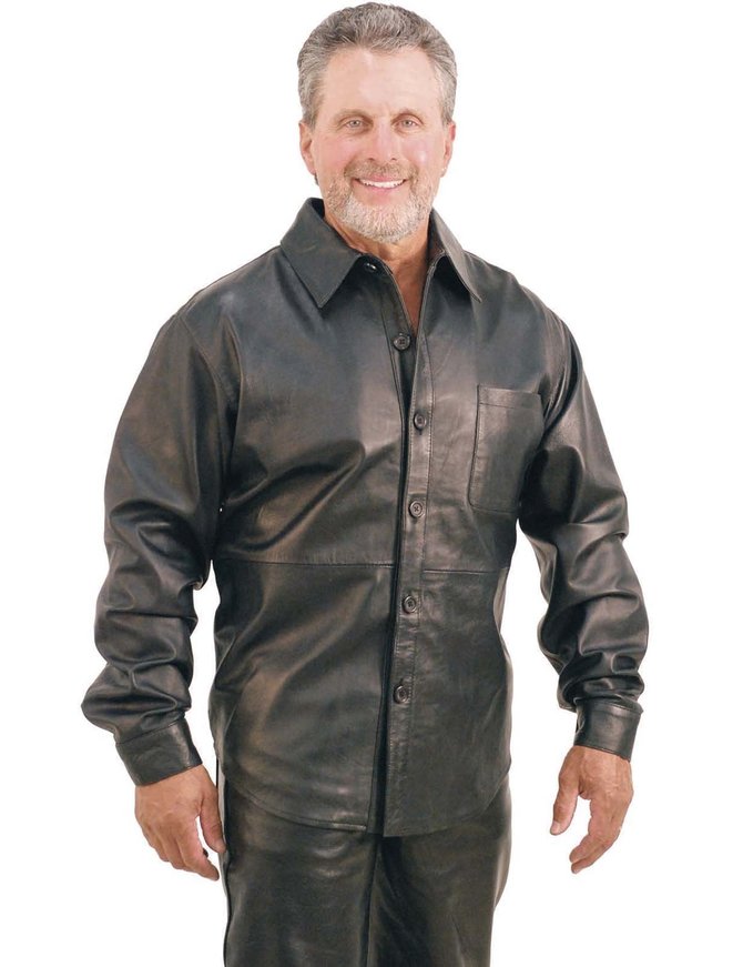 Men's Lambskin Leather Shirt - Button Down Leather Dress Shirt