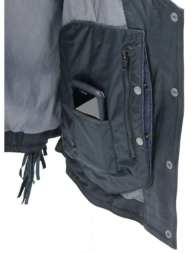 Women's Fringe Leather Long Vest with Concealed Pocket #VL1104RFK
