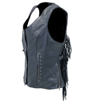 Women's Fringe Leather Long Vest with Concealed Pocket #VL1104RFK