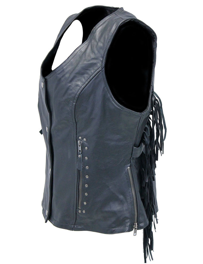Women's Fringe Leather Long Vest with Concealed Pocket #VL1104RFK