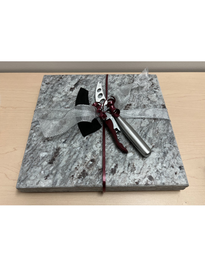 Jamin Leather Genuine Stone Charcuterie Board w/knife, opener, sheath  #A202301