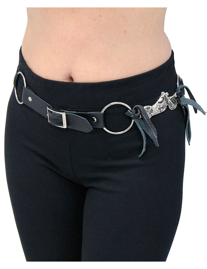 Jamin Leather Motorcycle Ring Belt with Adjustable Leather #BT2208RBIK