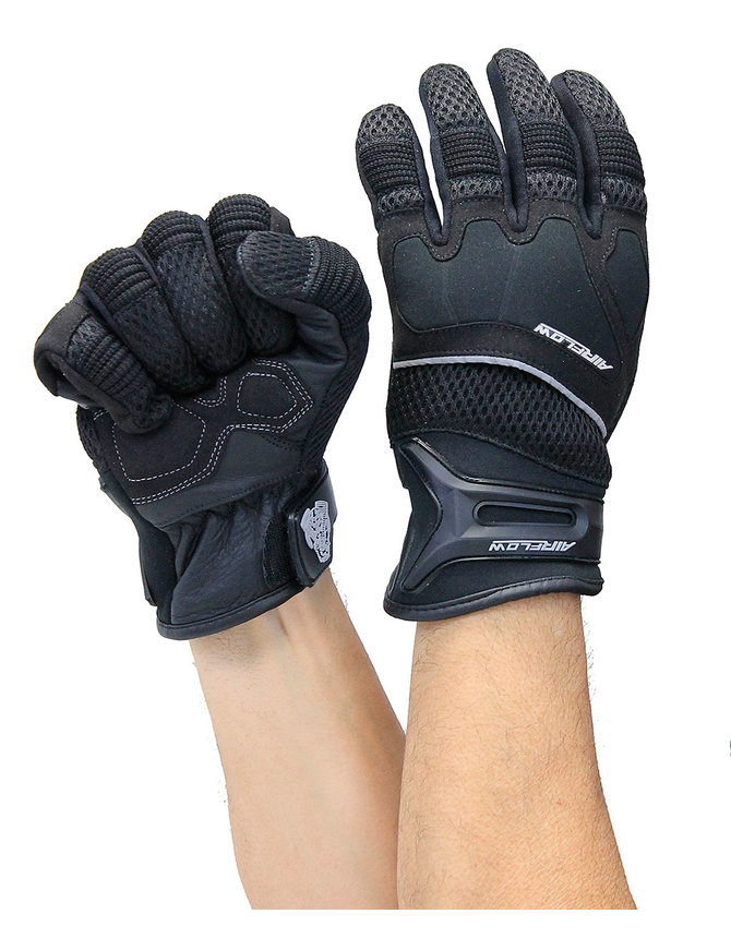 Mesh Motorcycle Gloves with Leather Palm & Reflectors #GC4340VRK