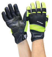 Green Mesh Motorcycle Gloves with Leather Palm & Reflectors #GC4344VRN