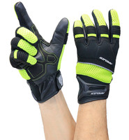 Green Mesh Motorcycle Gloves with Leather Palm & Reflectors #GC4344VRN