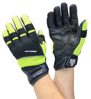 Green Mesh Motorcycle Gloves with Leather Palm & Reflectors #GC4344VRN