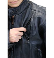 Women's Black Vented Leather Bomber Jacket #L259VZK