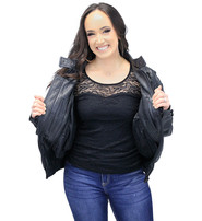 Women's Black Vented Leather Bomber Jacket #L259VZK