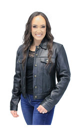 Women's Ultra Premium Cowhide Leather Jean Jacket #L381BTK (S-L)