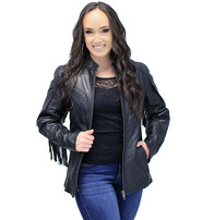 Women's Fringe Leather Jacket with Vents #L704GZRFK