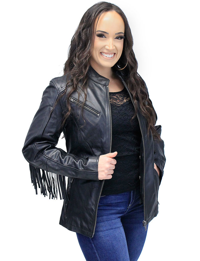 Women's Fringe Leather Jacket with Vents #L704GZRFK