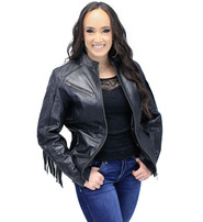 Women's Fringe Leather Jacket with Vents #L704GZRFK