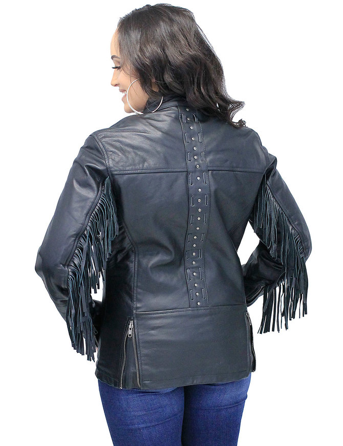 Women's Fringe Leather Jacket with Vents #L704GZRFK