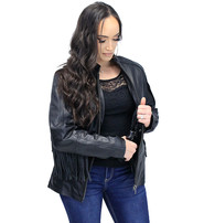 Women's Fringe Leather Jacket with Vents #L704GZRFK