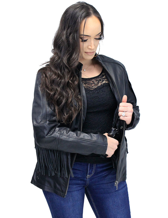 Women's Fringe Leather Jacket with Vents #L704GZRFK