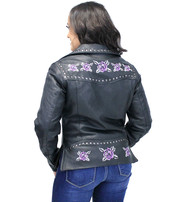 Studded Motorcycle Jacket with Purple Roses & Concealment #L656217RZK