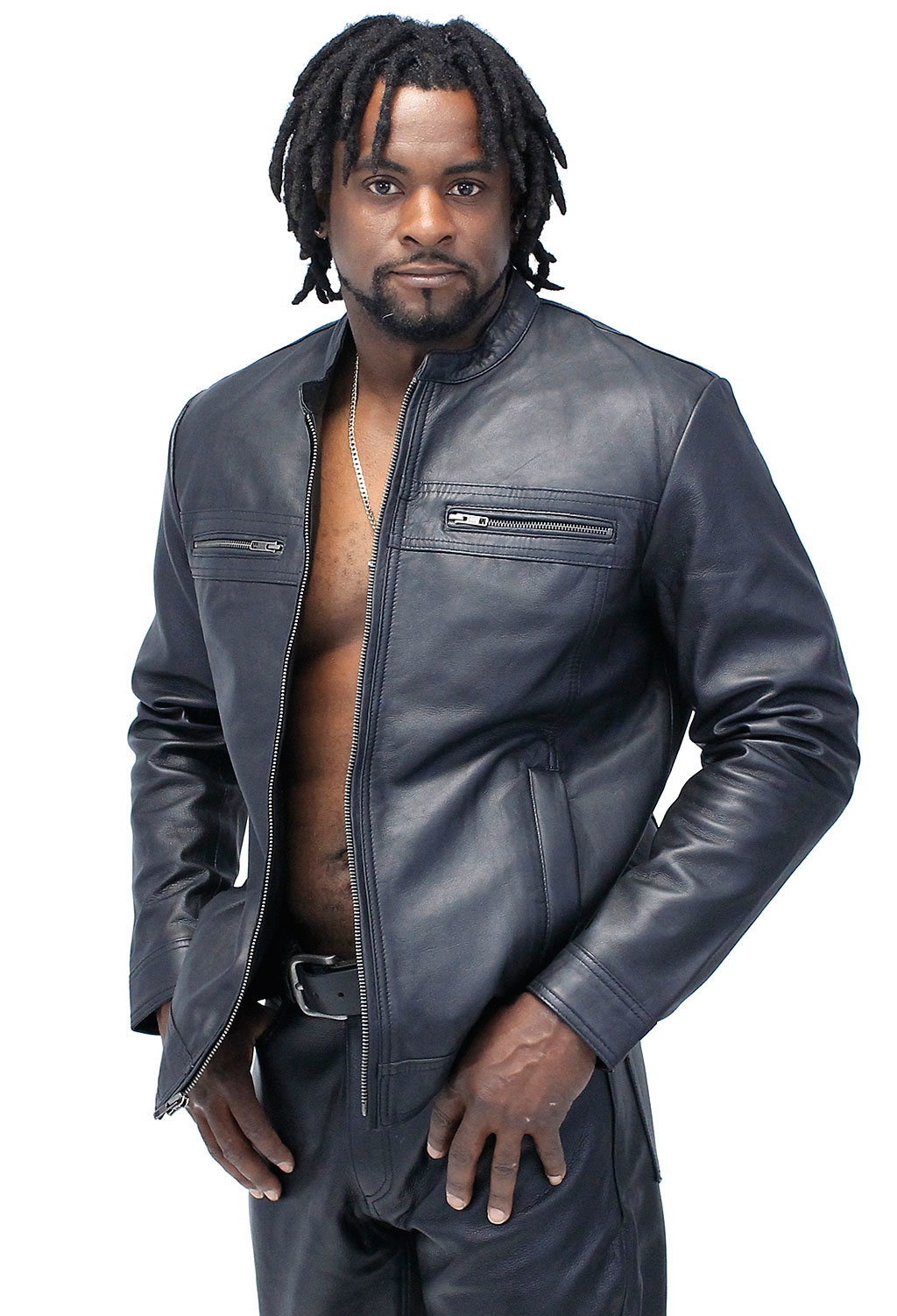 Men's Soft Black Leather Motorcycle Jacket w/Hoodie #M6925VHGK - Jamin  Leather®