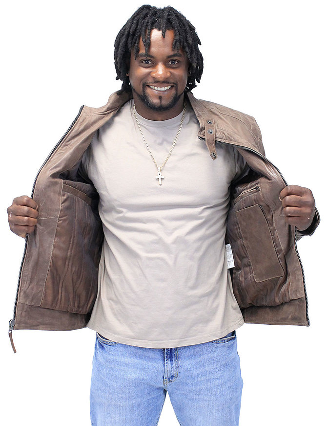 Men's Brown Lambskin Leather Jacket with Quilting #MA5501QN