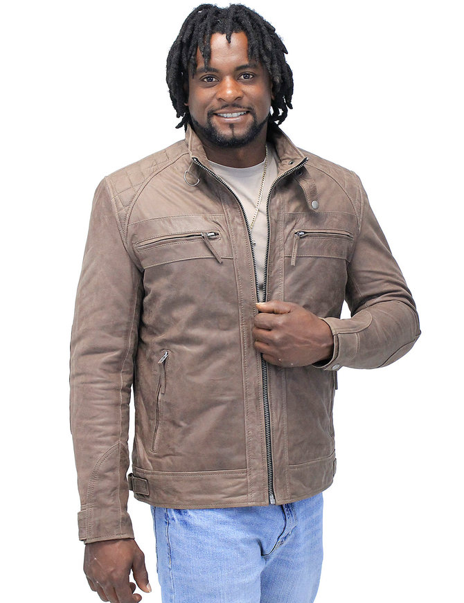 Men s Brown Lambskin Leather Jacket with Quilting MA5501QN