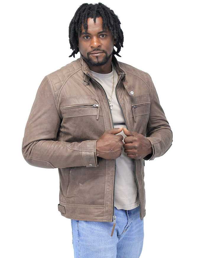 Men's Brown Lambskin Leather Jacket with Quilting #MA5501QN