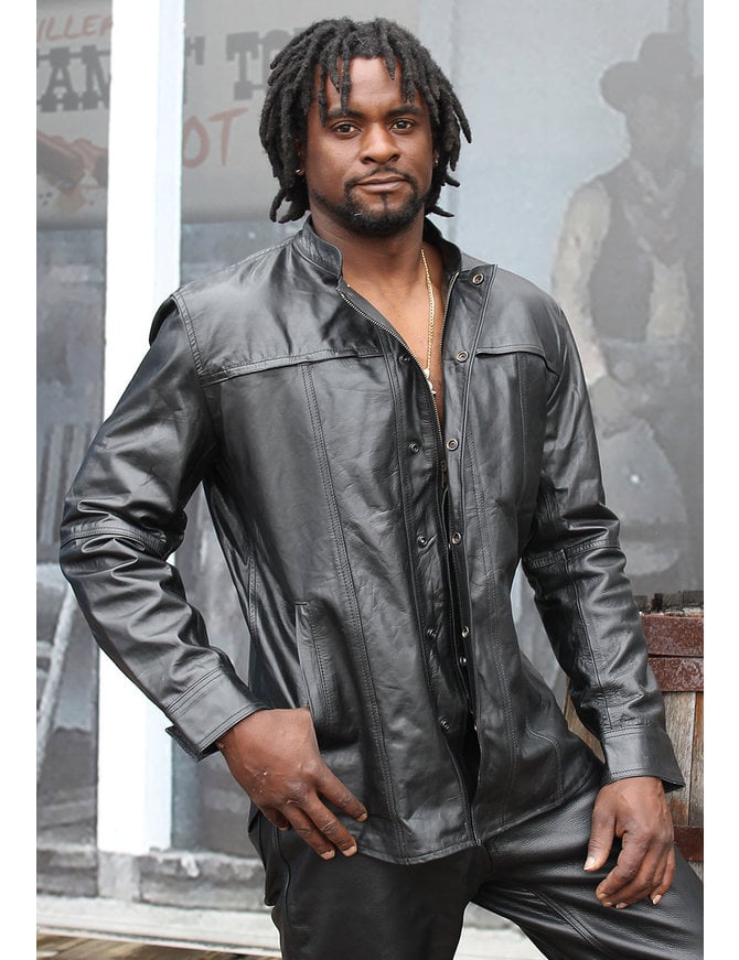 Jamin Leather Men's Vented Black Leather Shirt w/Easy Access Pocket #MS22070VGK