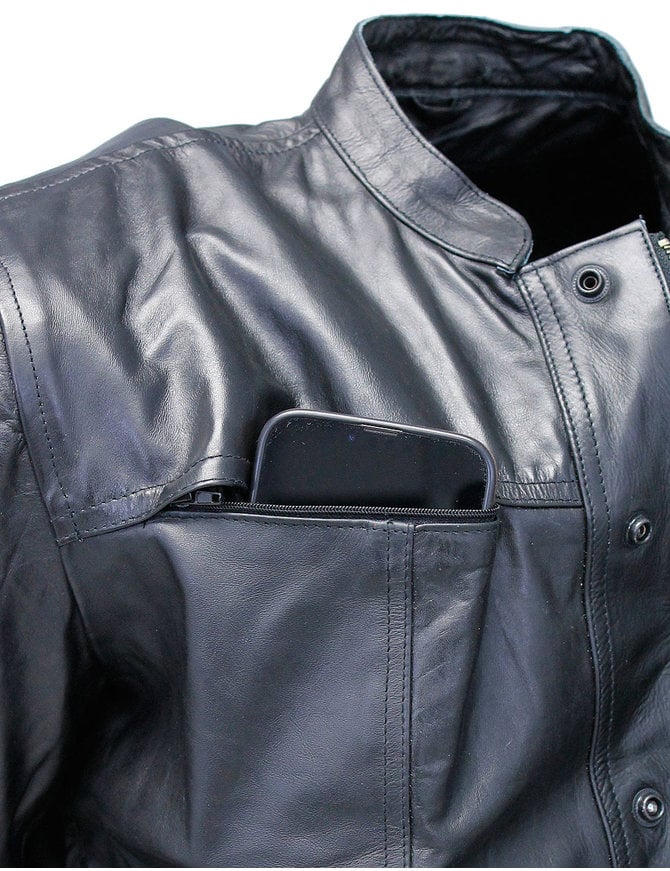 Jamin Leather® Men's Vented Black Leather Shirt w/Easy Access Pocket #MS22070VGK