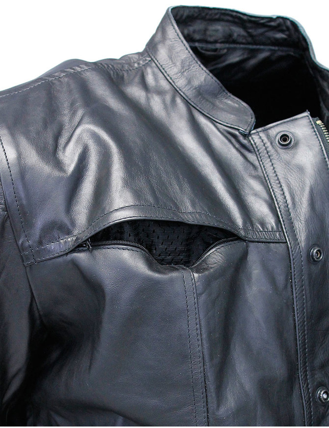 Jamin Leather® Men's Vented Black Leather Shirt w/Easy Access Pocket #MS22070VGK