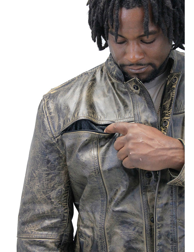 Jamin Leather® Men's Vented Vintage Gray/Brown Shirt w/Easy Access Pocket #MS22083VGY