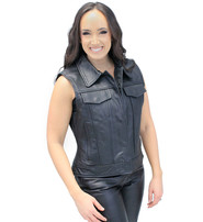 Jamin Leather® Women's Heavy Leather Club Vest w/Concealed Pockets #VL1015HGK
