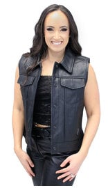 Jamin Leather® Women's Heavy Leather Club Vest w/Concealed Pockets #VL1015HGK