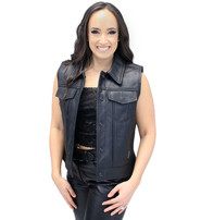 Jamin Leather® Women's Heavy Leather Club Vest w/Concealed Pockets #VL1015HGK