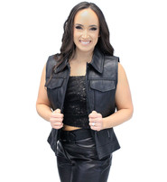 Jamin Leather® Women's Heavy Leather Club Vest w/Concealed Pockets #VL1015HGK