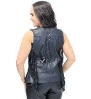 Women's Fringe Leather Long Vest with Concealed Pocket #VL1104RFK