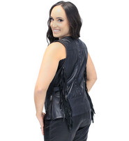 Women's Fringe Leather Long Vest with Concealed Pocket #VL1104RFK