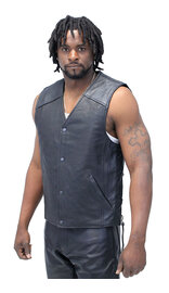 Unik Straight Bottom Leather Club Vest w/Dual Concealed Pockets #VM6650LGK (L-XL)