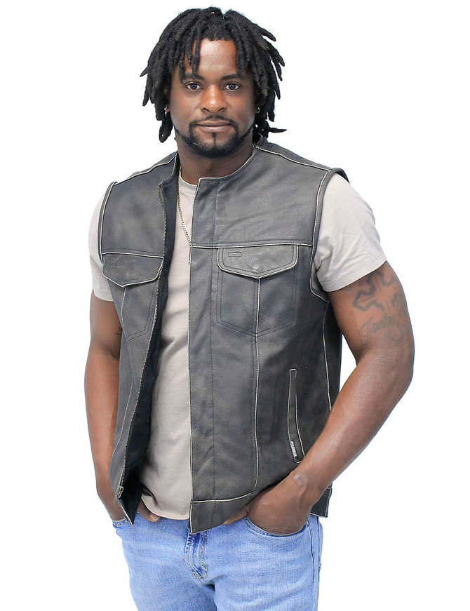 Jamin Leather® Collarless Vintage Club Vest w/Concealed Pockets #VMA74101GN