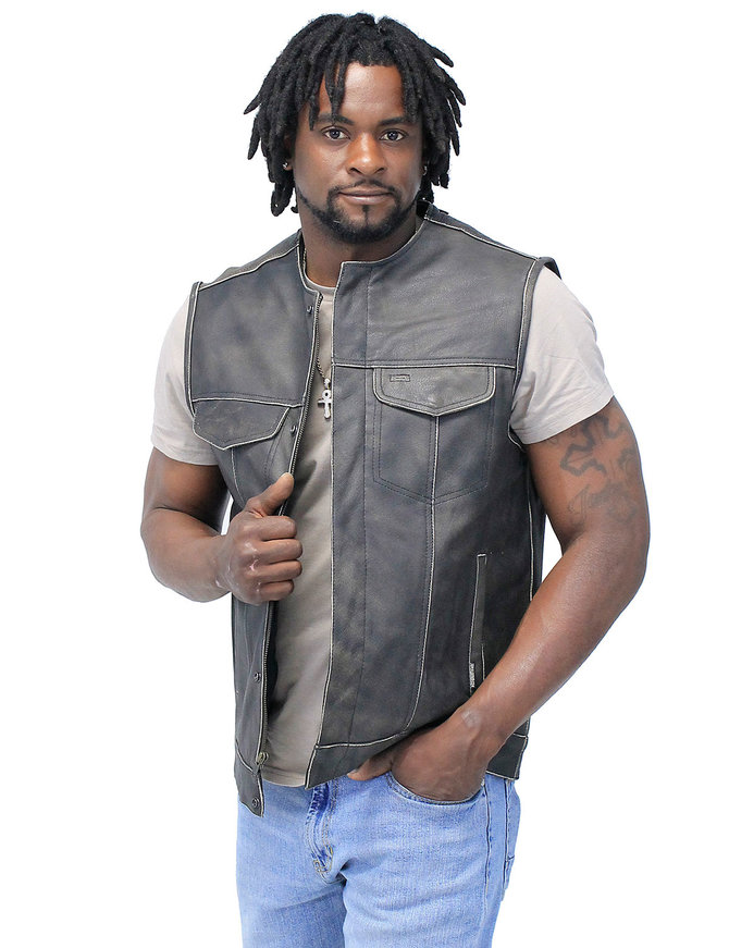 Jamin Leather® Collarless Vintage Club Vest w/Concealed Pockets #VMA74101GN